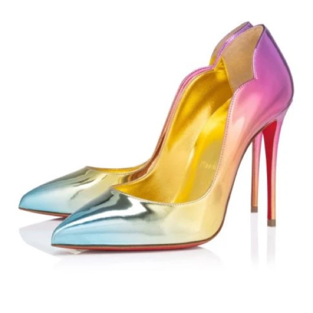 Christian Louboutin hot chick 100mm gold multi color boreal stiletto sz 40
